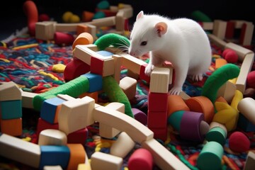 Fototapeta na wymiar ferret playfully interacting with a toy maze