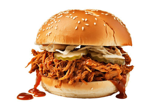Pulled pork sandwich on a white background, Generative Ai
