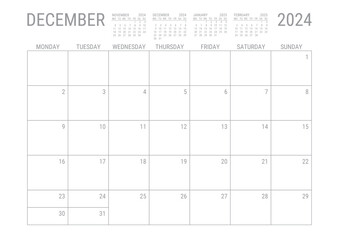 December Calendar 2024 Monthly Planner Printable A4 Monday Start
