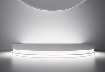 White Cosmetic Podium with Cream and Hygiene Products in Empty Boxes and Bottles on Isolated Background 