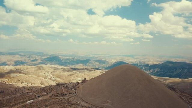 In 1987, an aerial view of Mount Nemrut, which took its place as a cultural asset on the UNESCO World Heritage List 