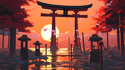 anime style torii gate Made with Generative AI - obrazy, fototapety, plakaty