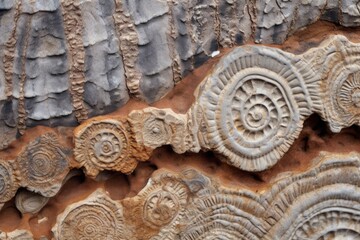 close-up of intricate fossil patterns in sedimentary rock