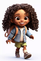 Cartoon Girl Going to School