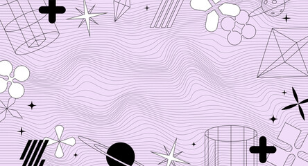 Retrofuturism background with abstract geometric shapes. Futuristic retro minimalism, vector illustration