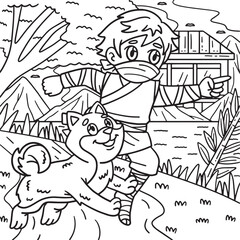 Ninja and Shiba Inu Coloring Page for Kids