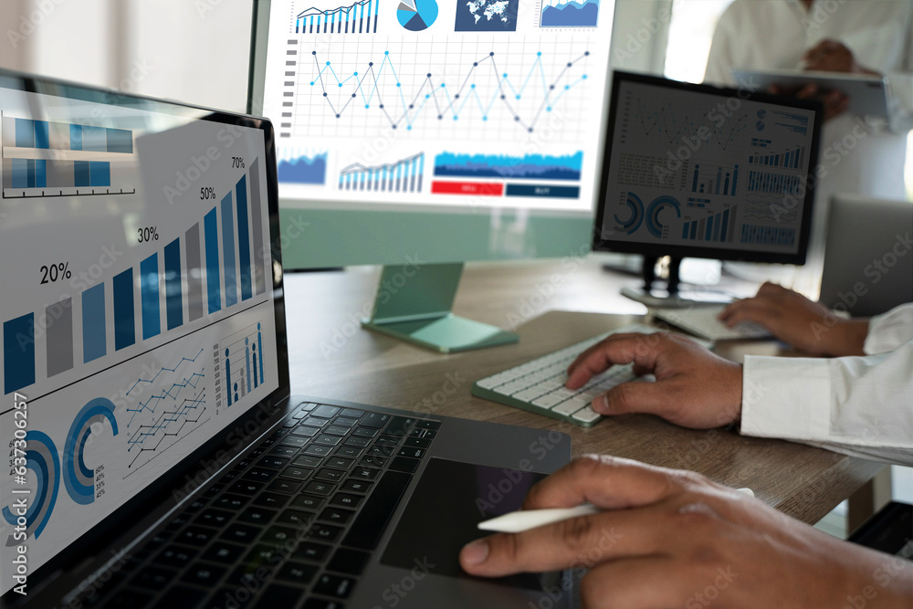 Poster work hard data analytics statistics information business technology.