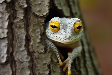 frog in camouflage, ready to ambush an unsuspecting fly
