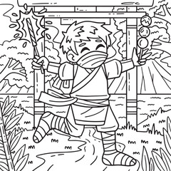 Ninja with Sparklers and Dango Coloring Page