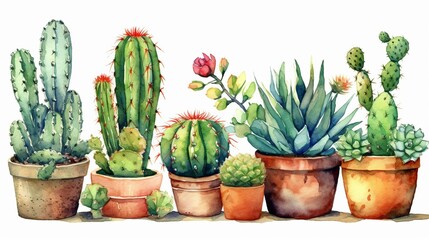 cacti, watercolor style Generative AI