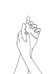 A couple holding hands is drawn in one line style. Printable art. Romantic expression.