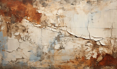 Cracked painted plaster on the facade of an old building.