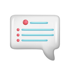 Realistic 3d white speech bubble, message button, chat box with talk speech notification. Glossy 3d element, dialogue icon, speak bubble symbol. Vector illustration isolated on white background