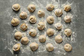 Cooking home food concept with raw dumplings