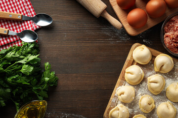 Cooking home food concept with raw dumplings