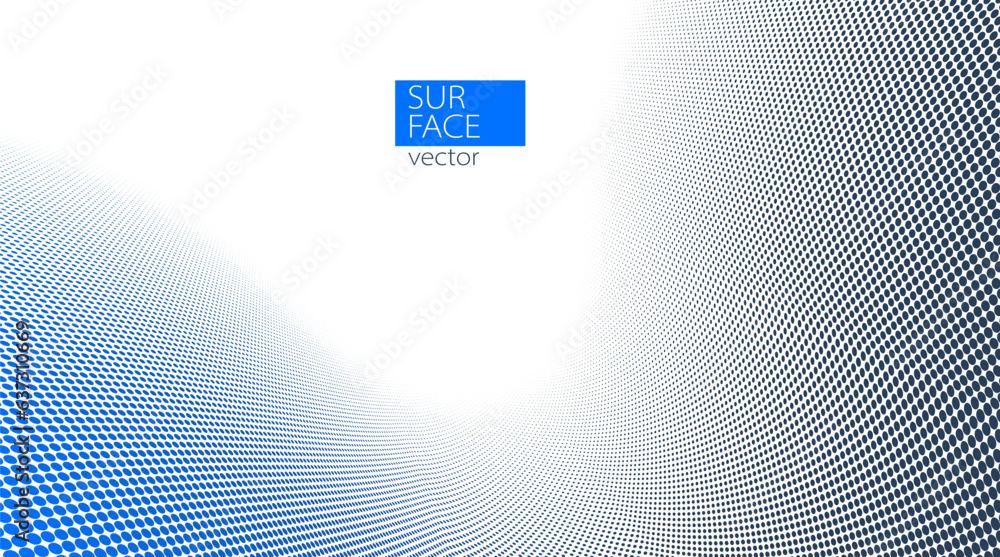 Poster dotted vector abstract background, blue and grey dots in perspective flow, dotty texture abstraction