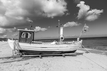 fishermans boat at the beach of the baltic sea