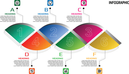 Infographic colorful triangle elements design. Business infographic, modern infographic design template. Presentation business infographic template with 6 options or six steps.