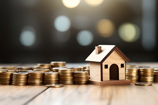 Kosten der Immobilie: Geld und Miniatur-Haus auf dem Tisch