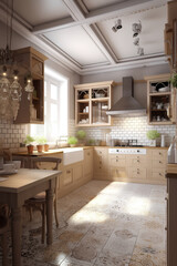 Provance style kitchen interior in luxury house. Generative AI content