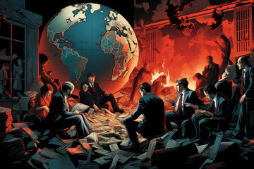 World economic crisis after war. Conceptual illustration