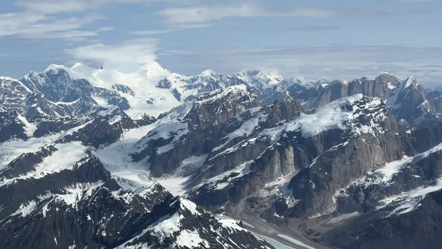 Aerial pan of Denali mountains