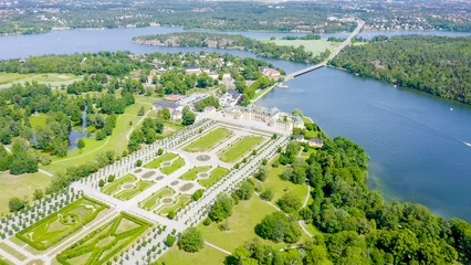 Foto auf Acrylglas Stockholm Stockholm, Sweden - June 23, 2019: Drottningholm. Drottningholms Slott. Well-preserved royal residence with a Chinese pavilion, theater and gardens, From Drone