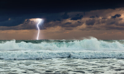 Sea waves in mediterranean sea during storm.
