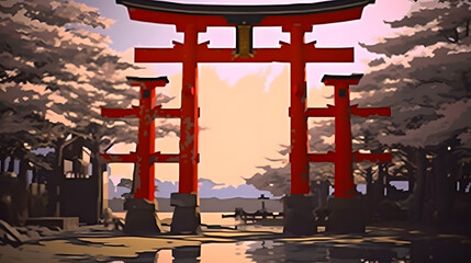 anime style torii gate Made with Generative AI