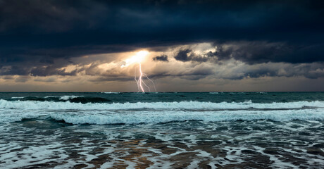 Sea waves in mediterranean sea during storm.