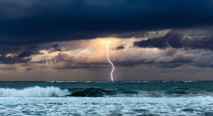 Sea waves in mediterranean sea during storm.