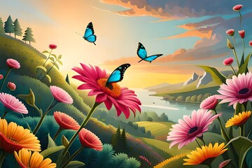 flowers and butterflies generated Ai 