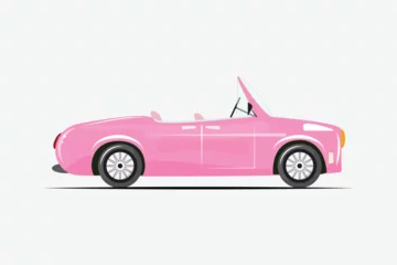 Gordijnen Trendy flat illustration of a pink cabriolet. Pink car. © Marina