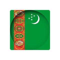 Turkmenistan flag - behind the cut circle paper hole with inner shadow.