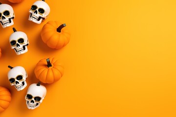 Halloween flat lay mockup with decoration. Autumn holiday concept composition and backdrop with copy space.