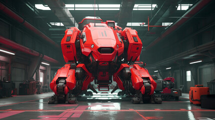 Fototapeta premium Mecha Robot Industrial Droid Futuristic Bot Machine Engineering Heavy Battle Cyberpunk Beast Apocalypse Generative AI 