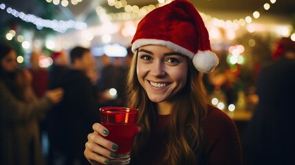 a girl in a Santa hat at a party. Generative AI