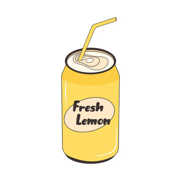recommend clip art: Fresh lemon drink in aluminum can. Soda can. Carbonated water. Beverage in metal container.