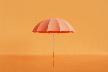 Orange umbrella on empty surface during autumn against yellow backdrop
