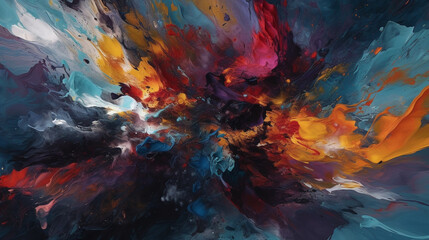 Obraz na płótnie Canvas Splash of color paint, water or smoke on dark background, abstract pattern, fantasy generative AI art