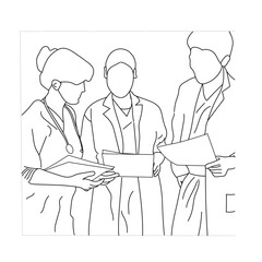 Group of medical staff. Male and Female health workers are isolated on a white background. Medical workers vector line drawing of a team of doctors.
