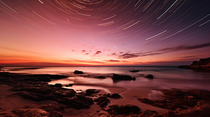 Obraz premium Long Exposure at the Beach at Sunset. Generative Ai