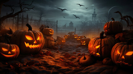 Halloween Pumpkins in the Woods.Generative Ai - obrazy, fototapety, plakaty