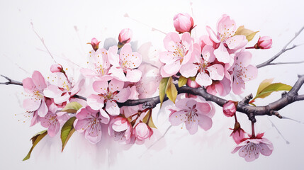 Obraz premium Watercolor painting of cherry blossom flowers.