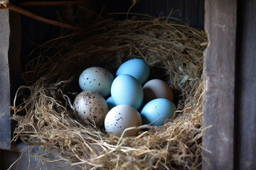 Obraz premium pigeon eggs resting in a nest within the coop