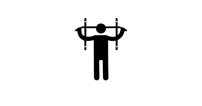 Set of stick figures pull-ups on the bar a white background, flat 4K animation.