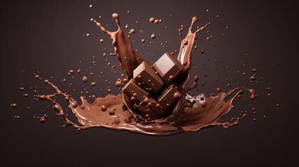 splash of chocolate or Cocoa. 3d illustration - obrazy, fototapety, plakaty