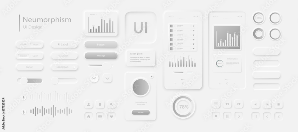 Poster a set of user interface elements for a mobile application in white gray. user interface icons for th