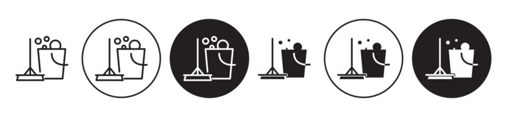Mop and bucket icon set. broom cleaning mop tool vector symbol in black color. - obrazy, fototapety, plakaty