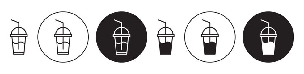 Milk shake icon set. smoothie glass with cream vector symbol in black.